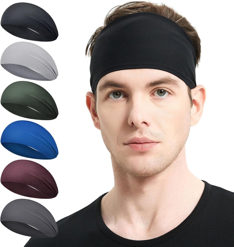 MARKEEP Running Headbands for Men（4 or 6 Pack, Mens Stretchy Headband for Football,Cycling,Basketball,Yoga,Fitness Workout Unisex Quick-Dry Sweatband - Image 1